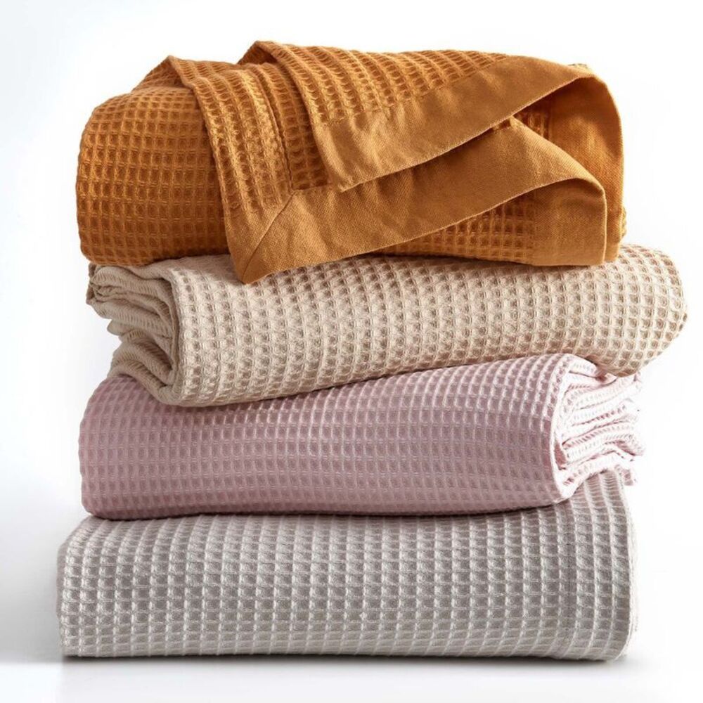 Great Bay Home - 100% Cotton Waffle Weave All-Season Bed Blanket -  White